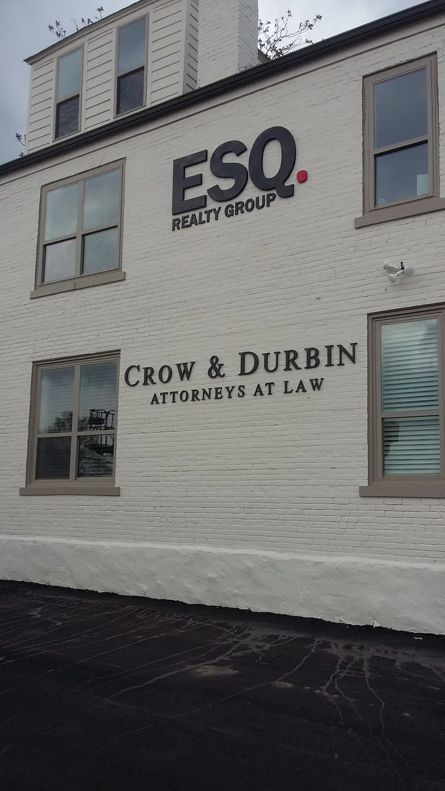 Dimensional letters for Crow & Durbin Attorneys at Law and ESQ Realty Group installed by Seiz Sign Company