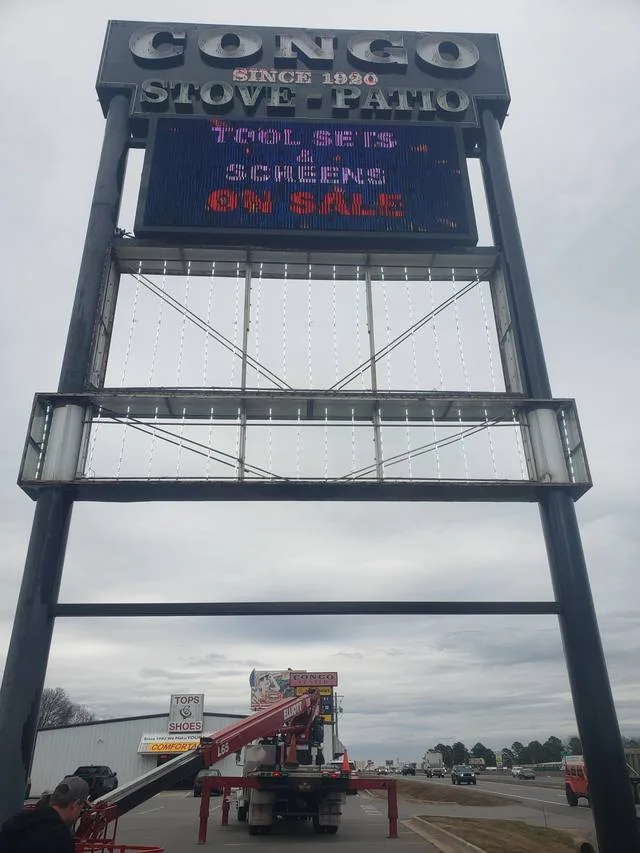 Congo Stove sign in Arkansas after a UL-listed LED retrofit by Seiz Sign Company