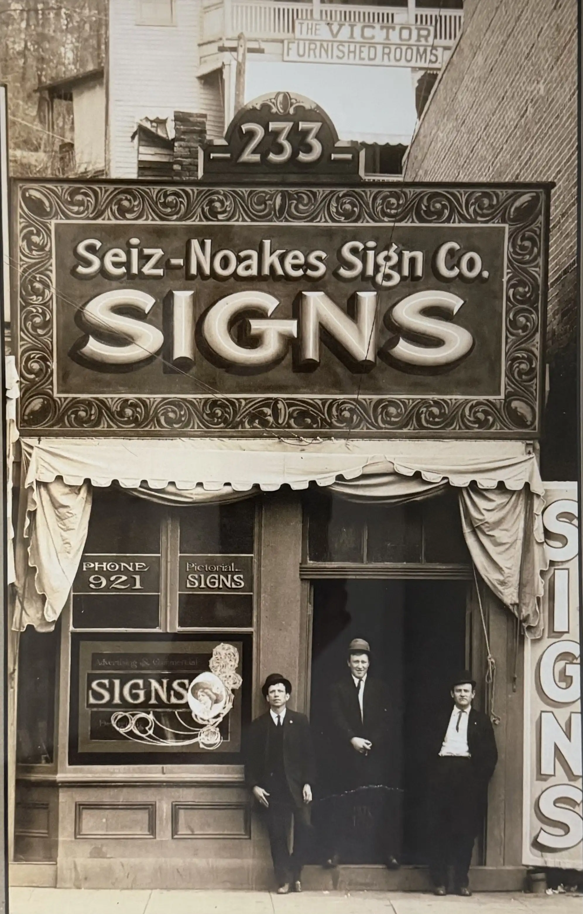 The original Seiz-Noakes Sign Company storefront in downtown Hot Springs, Arkansas