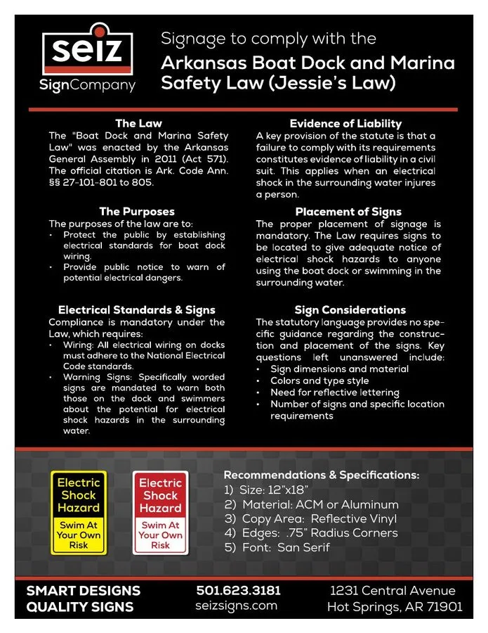 Cover of the Seiz Sign Company Arkansas boat dock and marina safety sign guide