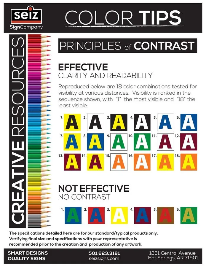 Cover of the Seiz Sign Company color tips and contrast guide